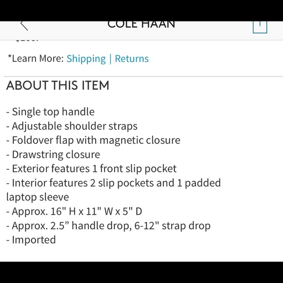 Cole Haan leather backpack w/ drawstring closure - Picture 6 of 7